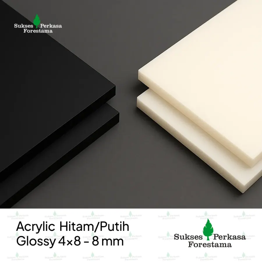 Acrylic Hitam/Putih Glossy 4x8 - 8 mm